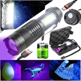 latarka-led-uv-5w-395nm-cob-akumulator-ladowanie-usb-2w1-rt0328-zestaw-etui