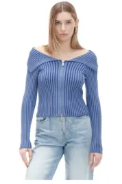 niebieski-sweterek-rozpinany-prazkowany-cropp-xs