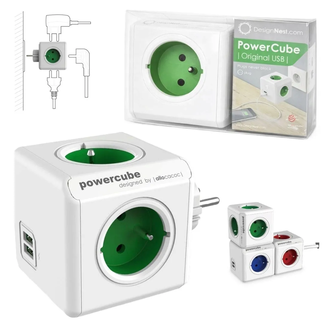 rozgaleznik-4-gniazdka-2x-usb-allocacoc-powercube-usb-zielony-stan-nowy