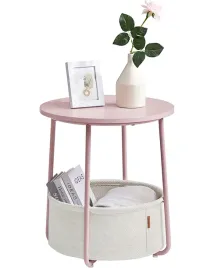 stolik-boczny-okragly-45-cm-kosz-gazetnik-rozowy