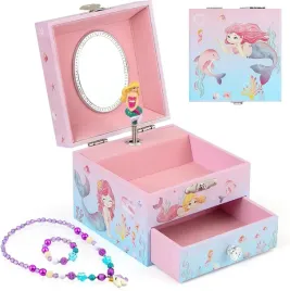 szkatulka-drewniana-na-bizuterie-dla-dziewczynki-z-pozytywka-syrenka-zestaw