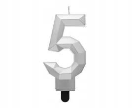 swieczka-cyferka-5-godan-metalik-srebrna-76-cm-z-podstawka