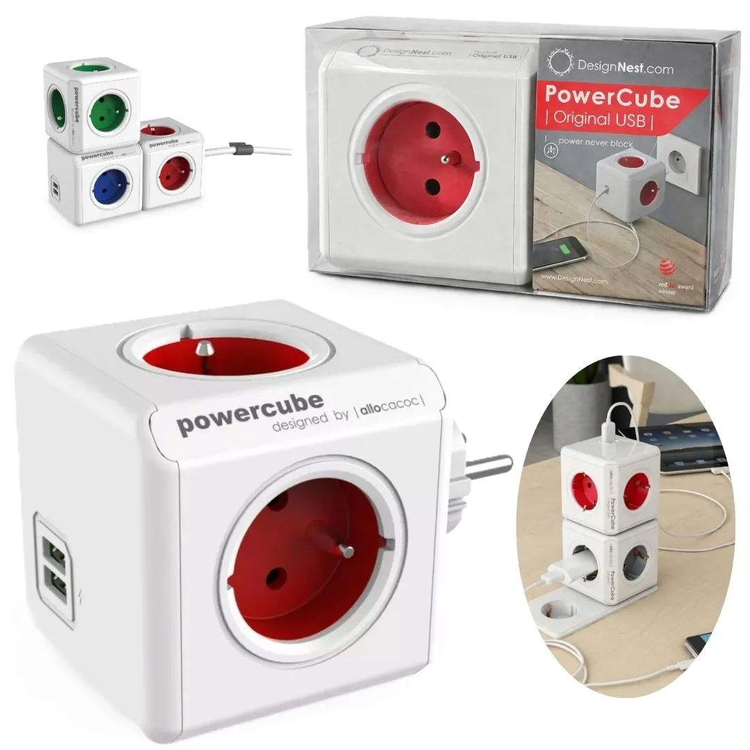 rozgaleznik-4-gniazdka-2x-usb-allocacoc-powercube-usb-czerwony-stan-nowy