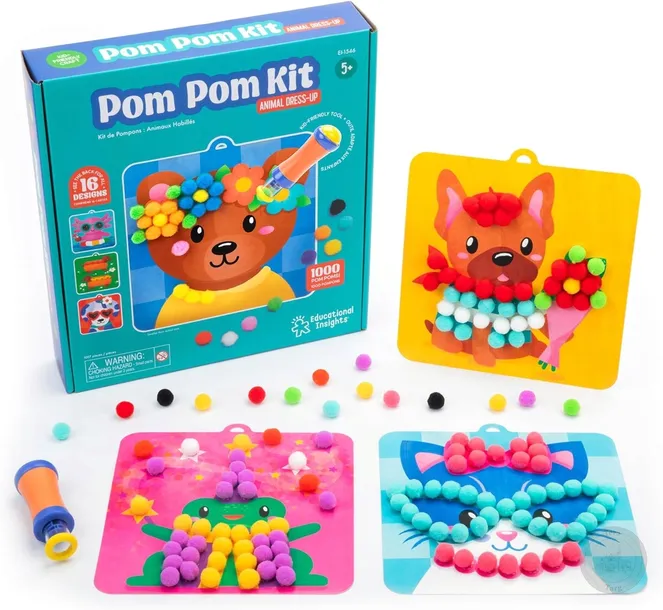 POMPONY DLA DZIECI ZESTAW KREATYWNY ZABAWKA 1000 ELEMENTÓW 16 WZORÓW