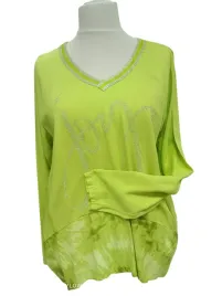 bluza-damska-cekiny-limonkowa-kieszenie-dekold-serek-biust-110cm