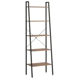 regal-drabina-z-5-polkami-ciemnobrazowo-czarny-56x35x174-cm