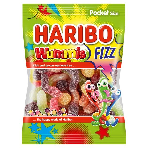 Żelki Haribo Wummis Fiz Kwaśne Owocowe Robaki Gąsienice Wieloowocowe 100g