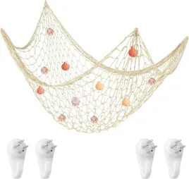 dekoracja-ozdoba-pokoju-duza-siec-rybacka-biala-vintage-morze-muszle-uchwyt