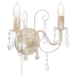lampa-scienna-z-koralikami-antyczna-biel-2-zarowki-e14