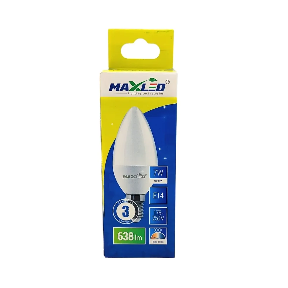 zarowka-led-e14-c30-7w-3000k-max-led-stan-nowy
