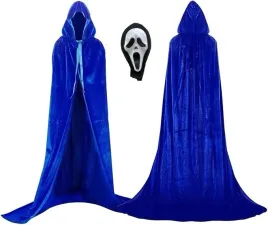 kostium-stroj-halloween-czerwona-niebieski-plaszcz-welurowy-maska-krzyk