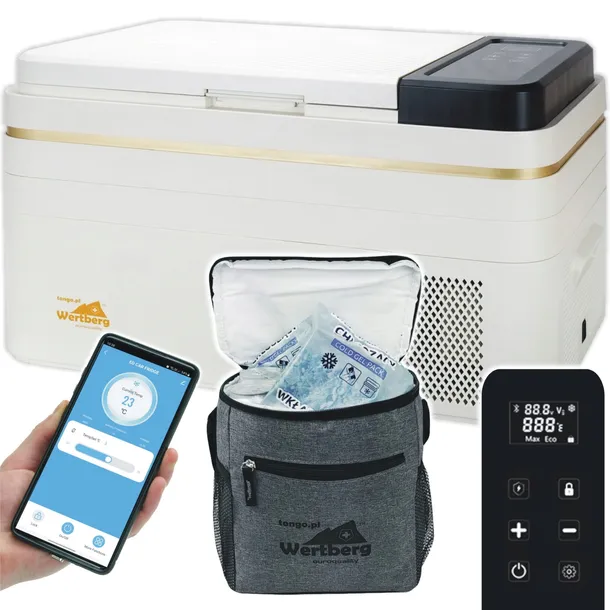 30L lodówka zamrażarka -20°C 12V/24V|230V BT LED samochodowa + torba cool