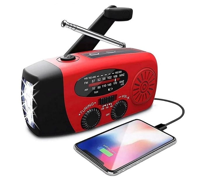 RADIO AWARYJNE Z KORBKĄ POWERBANK USB SOLARNE ALARM SOS TURYSTYCZNE LATARKA