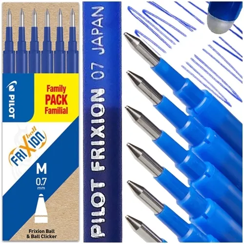 WKŁAD ŚCIERALNY DO DŁUGOPISU PILOT FRIXION 0.7mm ORYGINALNY NIEBIESKI 6 SZT