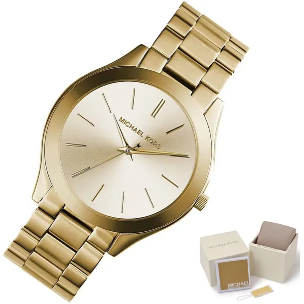 PIĘKNY ZEGAREK DAMSKI MICHAEL KORS MK3179 SLIM RUNWAY ZŁOTY na prezent +BOX