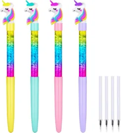 dlugopisy-kulkowe-zelowe-artykuly-szkolne-motyw-jednorozca-4-sztuki