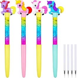 dlugopisy-kulkowe-zelowe-artykuly-szkolne-motyw-jednorozcow-4-sztuki