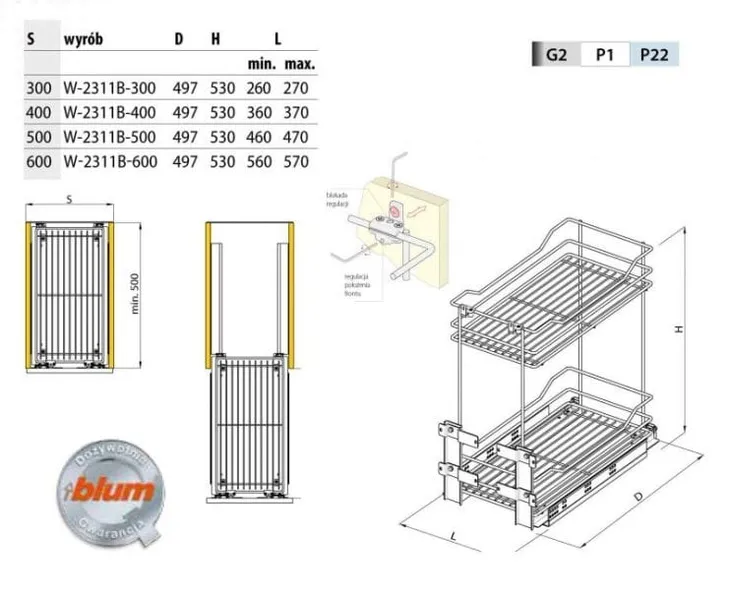kosz-cargo-2-polki-w-60-g2-prowadnice-blum-stan-nowy