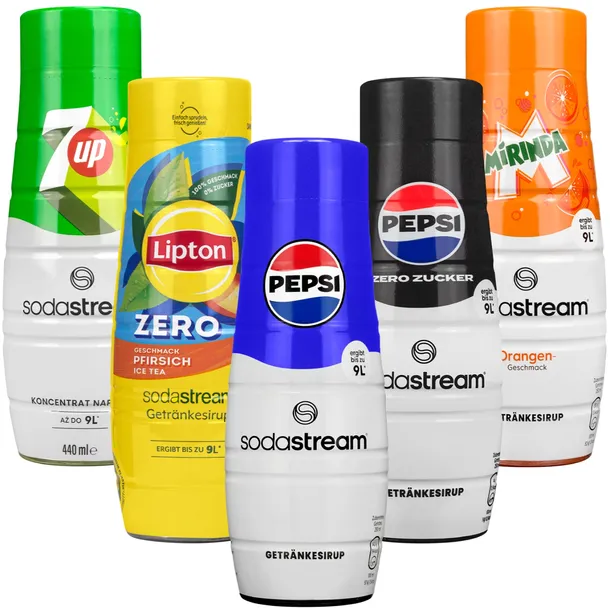 5x Syrop SodaStream Pepsi, Pepsi MAX, Mirinda, 7UP, Lipton Brzoskwinia zero