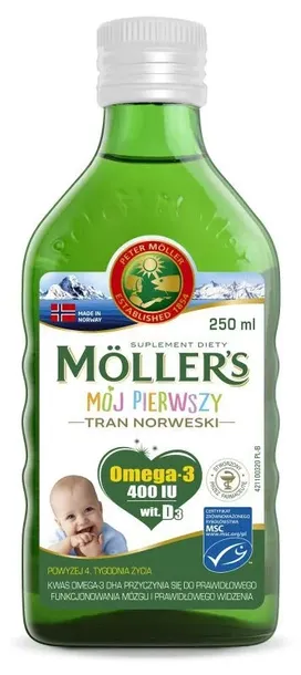 Data Moller's Mój Pierwszy Tran, tran norweski, powyżej 4 tygodnia życia, 250 ml