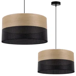 lampa-sufitowa-wiszaca-zyrandol-czarny-loft-abazur-zloty-dab-fornir-drewno