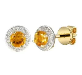 zlote-kolczyki-585-cytryn-diamenty-sztyft-elegancki-prezent