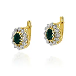 zlote-kolczyki-585-dla-dziewczyny-kobiety-14k-szmaragd-diamenty-angielskie
