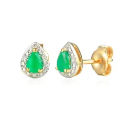 zlote-kolczyk-dzien-kobiet-585-lezki-szmaragd-diamenty-sztyft-eleganckie