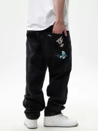 spodnie-jeansowe-baggy-meskie-czarne-smerfy-gargamel-hafty-premium-l