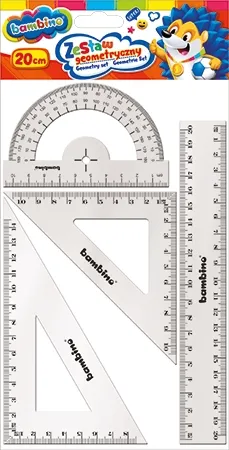 Zestaw geometryczny 4 elementy Bambino 2 ekierki kątomierz linijką 20cm