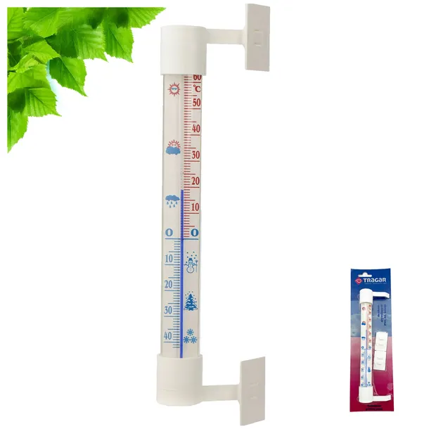 Termometr Zewnętrzny Zaokienny Balkonowy Samoprzylepny Biały Średni 24cm