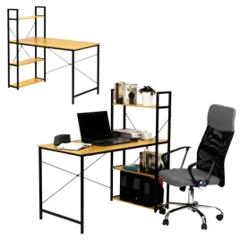 biurko-komputerowe-biurowe-regal-z-polkami-drewniane-metalowe