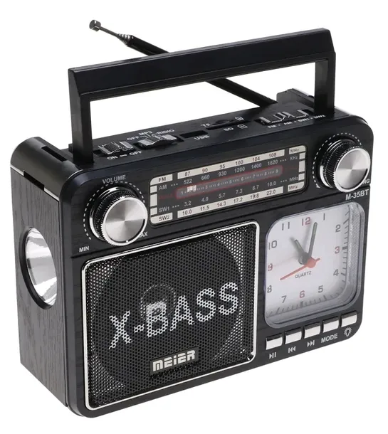 Radio z zegarem i latarką bluetooth MP3 USB czarny Meier M-35BT