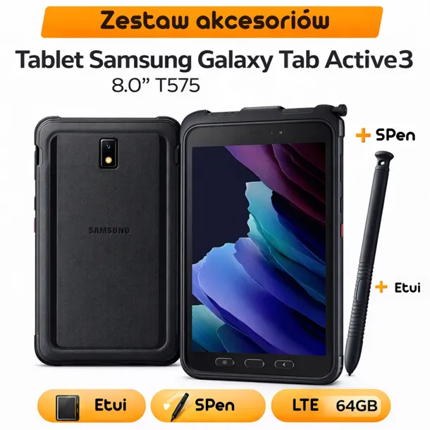 Samsung Galaxy Tab Active3 T575 64GB ZESTAW ETUI + RYSIK Stan: Bardzo dobry