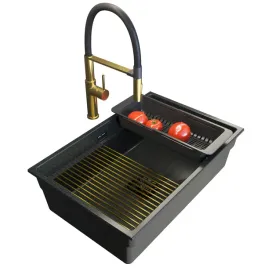 zlew-granitowy-podwieszany-czarny-gold-zestaw-bateria-syfon-epir-70