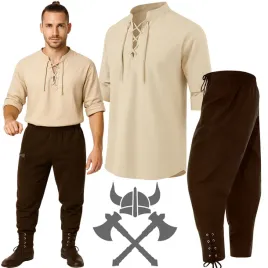 wiking-pirat-szlachcic-stroj-sredniowieczna-koszula-i-spodnie-vintage-m-l