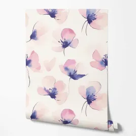 tapeta-na-sciane-kwiaty-rozowe-platki-niebieskie-preciki-do-jadalni-kuchni