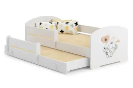 lozko-dzieciece-luk-ii-160x80-z-szuflada-i-nadrukiem-slonik-biale