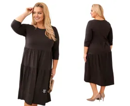 brazowa-sukienka-damska-bawelniana-plus-size-rozkloszowana-z-dlugim-rekawem