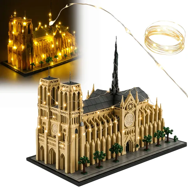 KLOCKI KONSTRUKCYJNE KATEDRA NOTRE DAME ARCHITEKTURA PARYŻ OŚWIETLENIE LED
