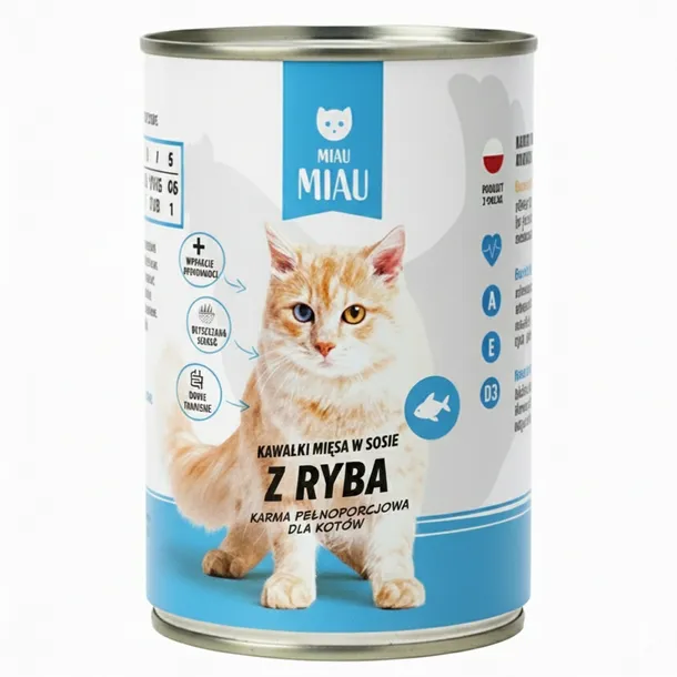 MIAU MIAU mokra karma dla kota Ryba puszka 415g kawałki w sosie mięsna