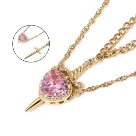 zloty-zestaw-naszyjnikow-dla-par-serce-i-miecz-rozowy