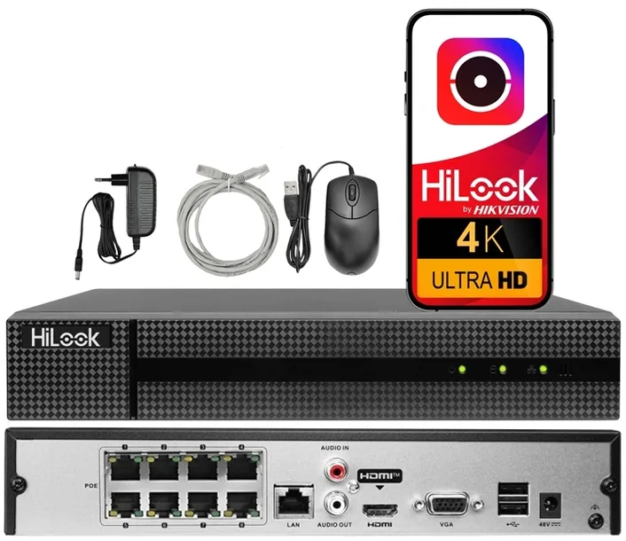 Rejestrator IP Hikvision HiLook 8xPoE do 8Mpx NVR-108MH-C/8P Podgląd 24/7
