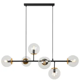 lampa-sufitowa-wiszaca-zyrandol-bezbarwne-szklane-klosze-czarno-zlota-loft