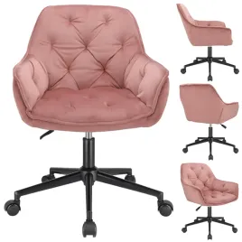 fotel-obrotowy-welurowy-do-salonu-biura-rozowy-czarna-metalowa-podstawa