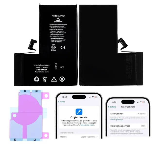 Bateria do iPhone 13 Pro BEZ KOMUNIKATU 3095 mAh OEM Jakość Kondycja 100%