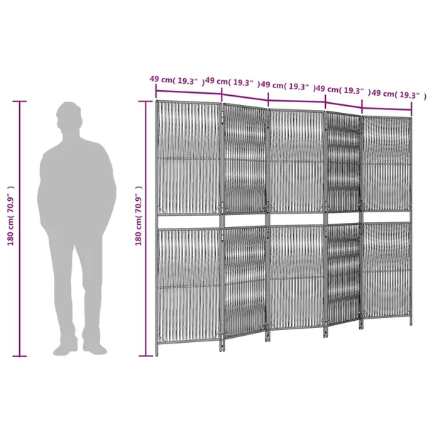 parawan-5-panelowy-szary-polirattan-producent-vidaxl