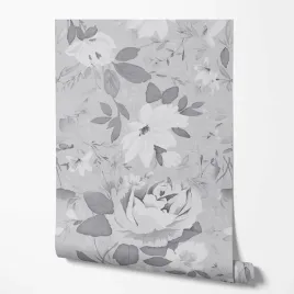tapeta-na-sciane-listki-biale-platki-kwiatow-jasno-szare-tlo-do-sypialni