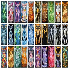 papierowe-zakladki-do-ksiazek-z-motywem-witrazowych-kotow-10szt