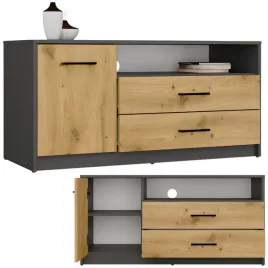szafka-rtv-nowoczesna-110-cm-czarne-uchwyty-2-szuflady-antracyt-dab-artisan